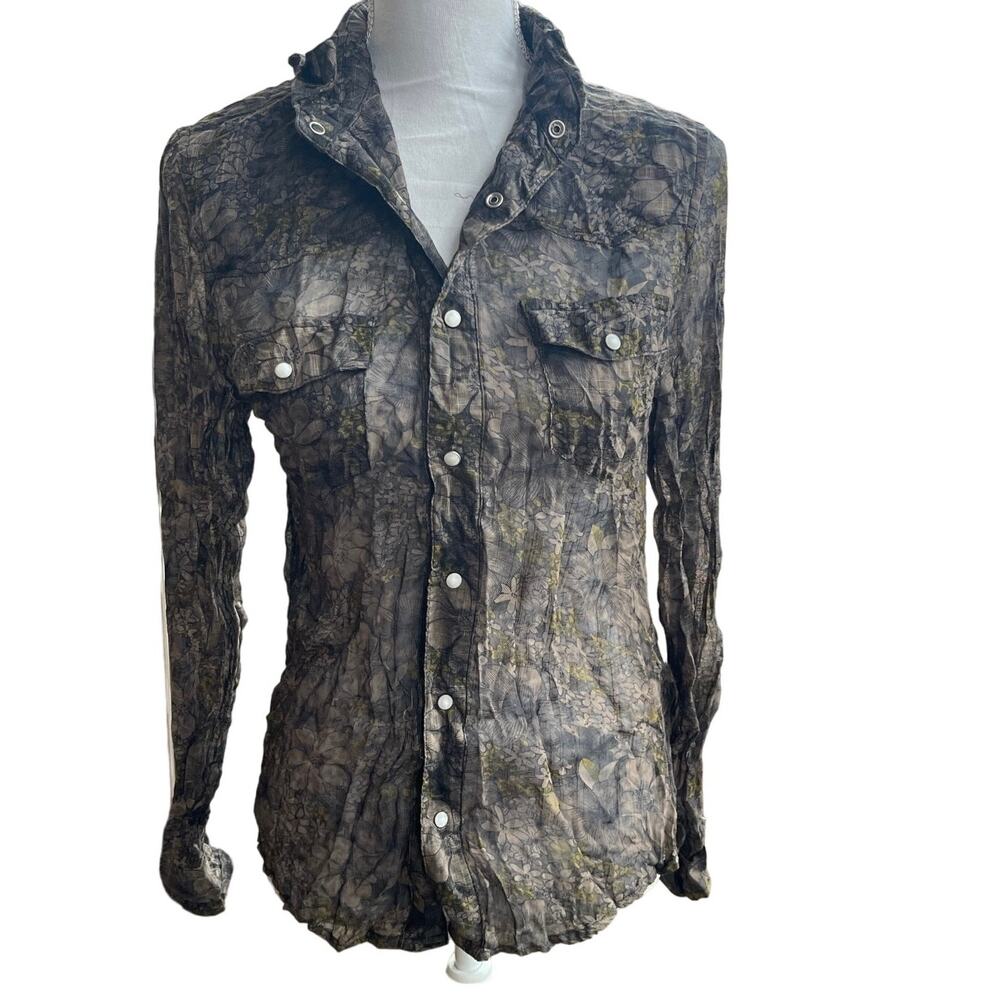 JOE’S Black, Beige & Yellow Sheer Floral Button Up Blouse “The Shirt” (S)